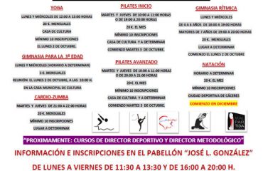 curos deportivos temporada 2017-2018 del Ayuntamiento de Malpartida de Cáceres