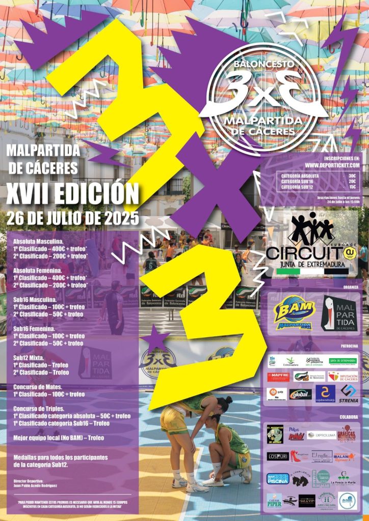 cartel 3x3 baloncesto en la calle de malpartida de Cáceres
