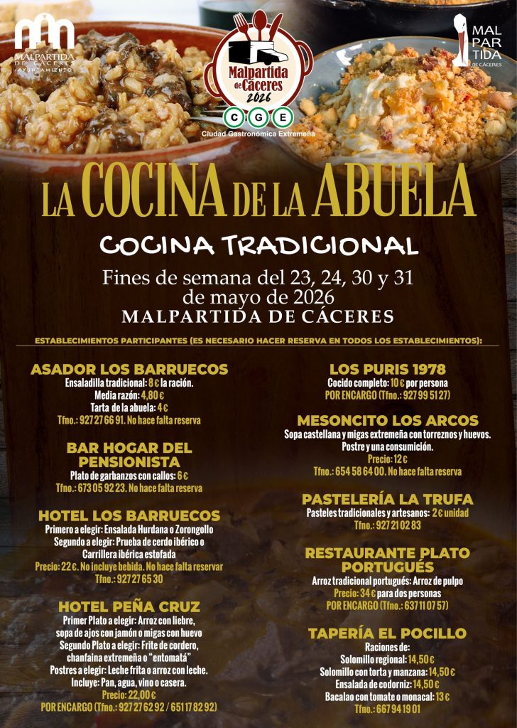 Cocina de la abuela capital gastronómica extremeña de Malpartida de Cáceres mayo